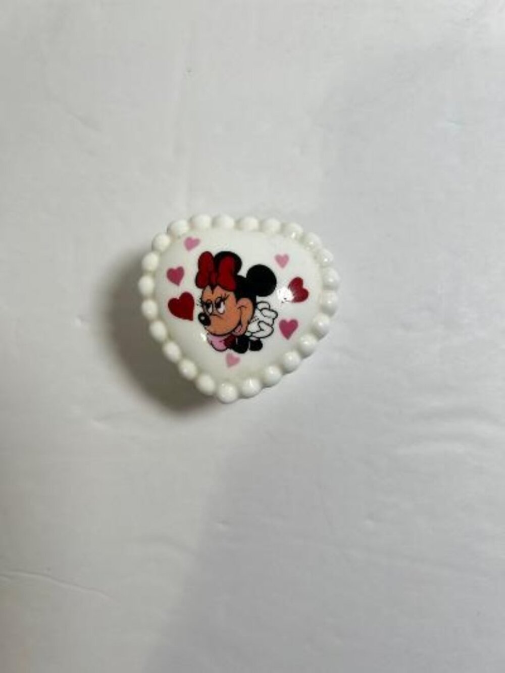 Minnie Mouse Heart Shape Trinket Box Walt Disney Prods Genuine Bone China Japan